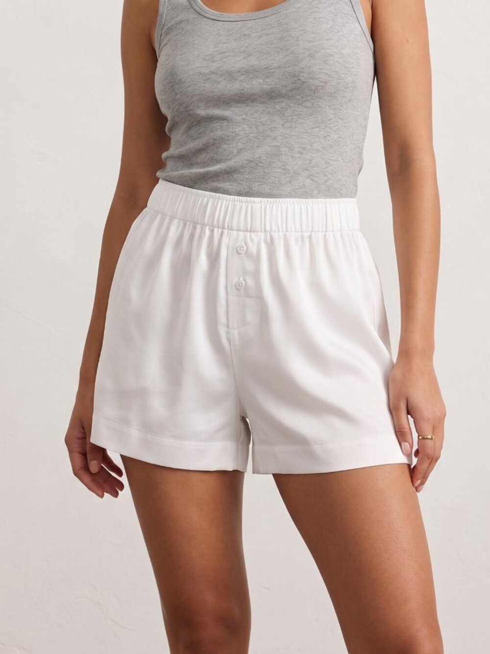 NWOT | White High-Rise Elastic Waist Pull-On Shorts Button Detail Small